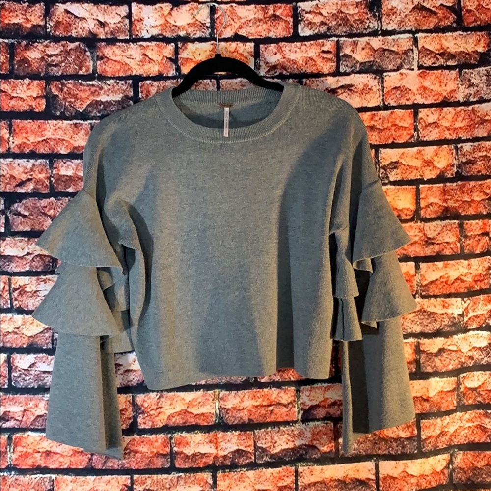 POOF ruffle bell sleeve cropped sweater